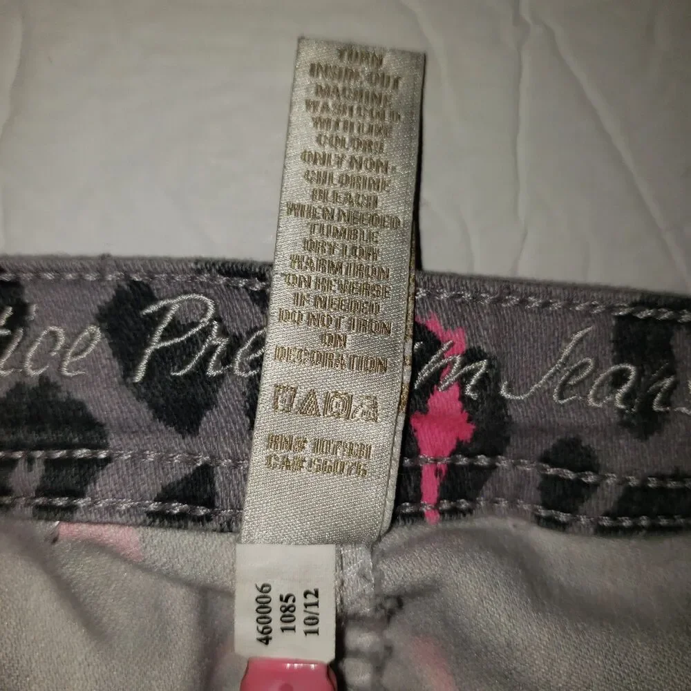 JUSTICE Gray Stretch Jeans with Pink and Black Leopard Spots Girls Size 16R